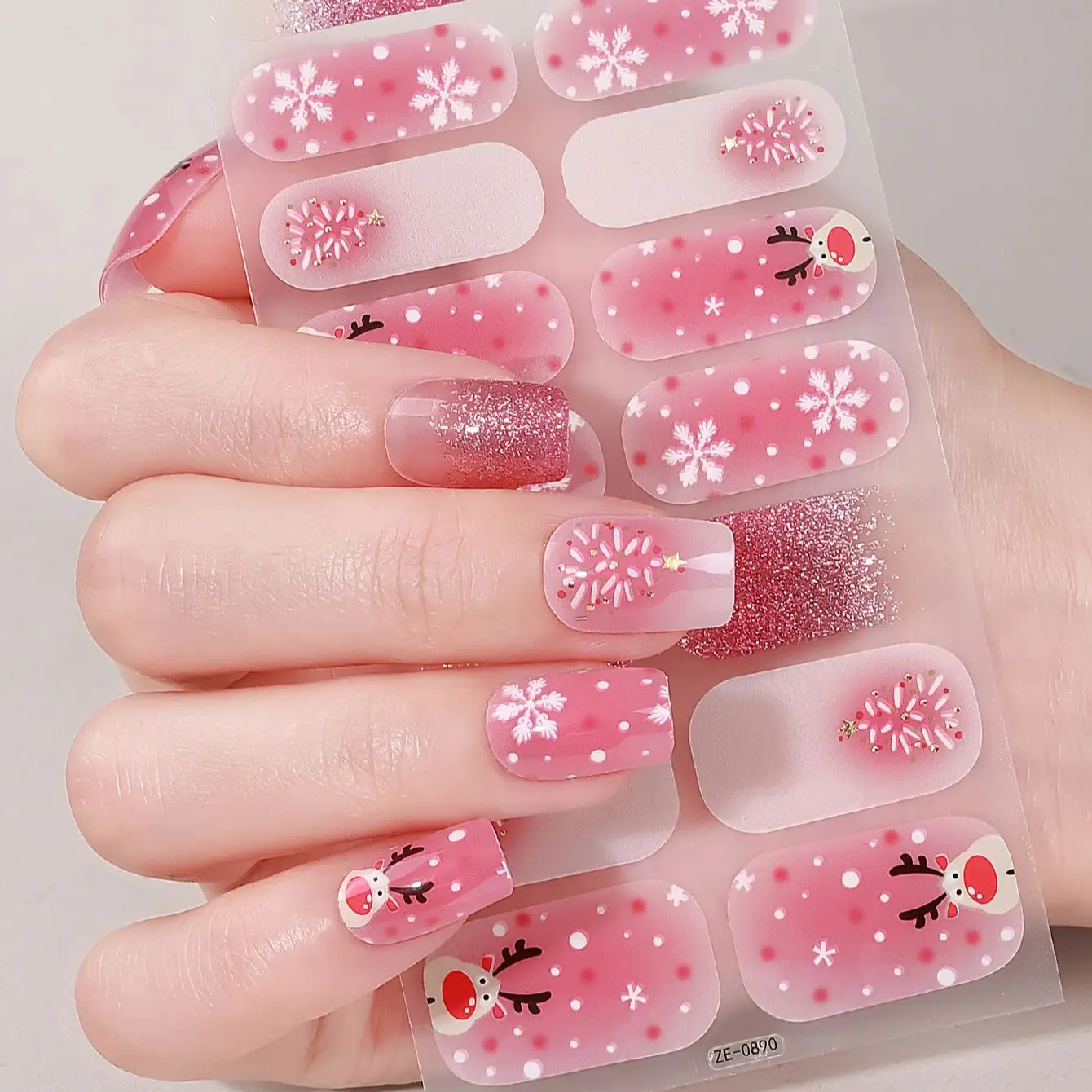

16tips Christmas Baking-Free Nail Stickers Winter Snowflake Snowman Adhesive Nail Strips Patch Slider Full Cover Nail Decoration