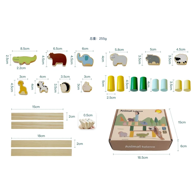 Blocos de construção de madeira maciça de partículas grandes criativas de animais para crianças, jogo de empilhamento de bebês, brinquedos educativos para educação precoce