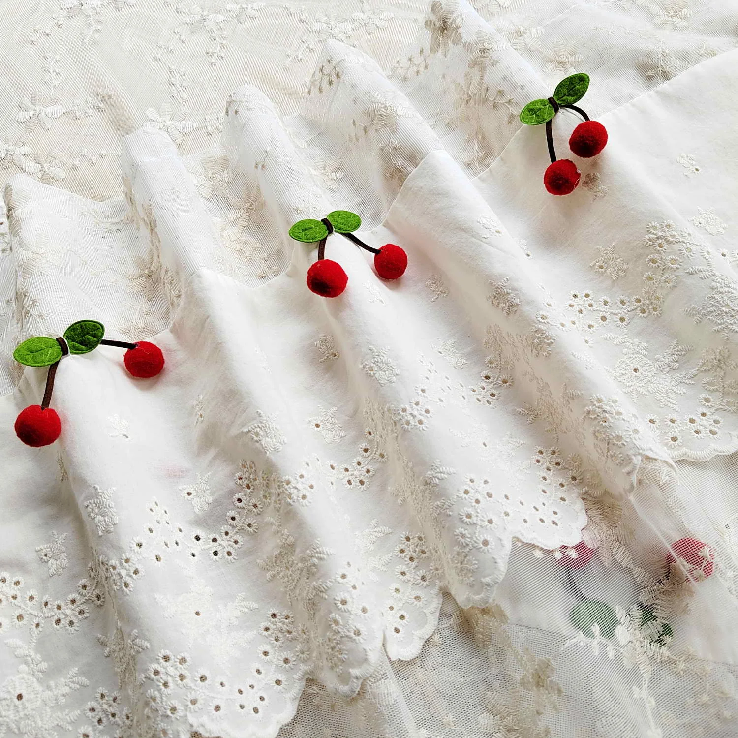 Exquisite Cherry Lace Tulle Short Curtain Valance Double Layer Floral Voile Roman Curtain for Kitchen Cafe Study Home Decor