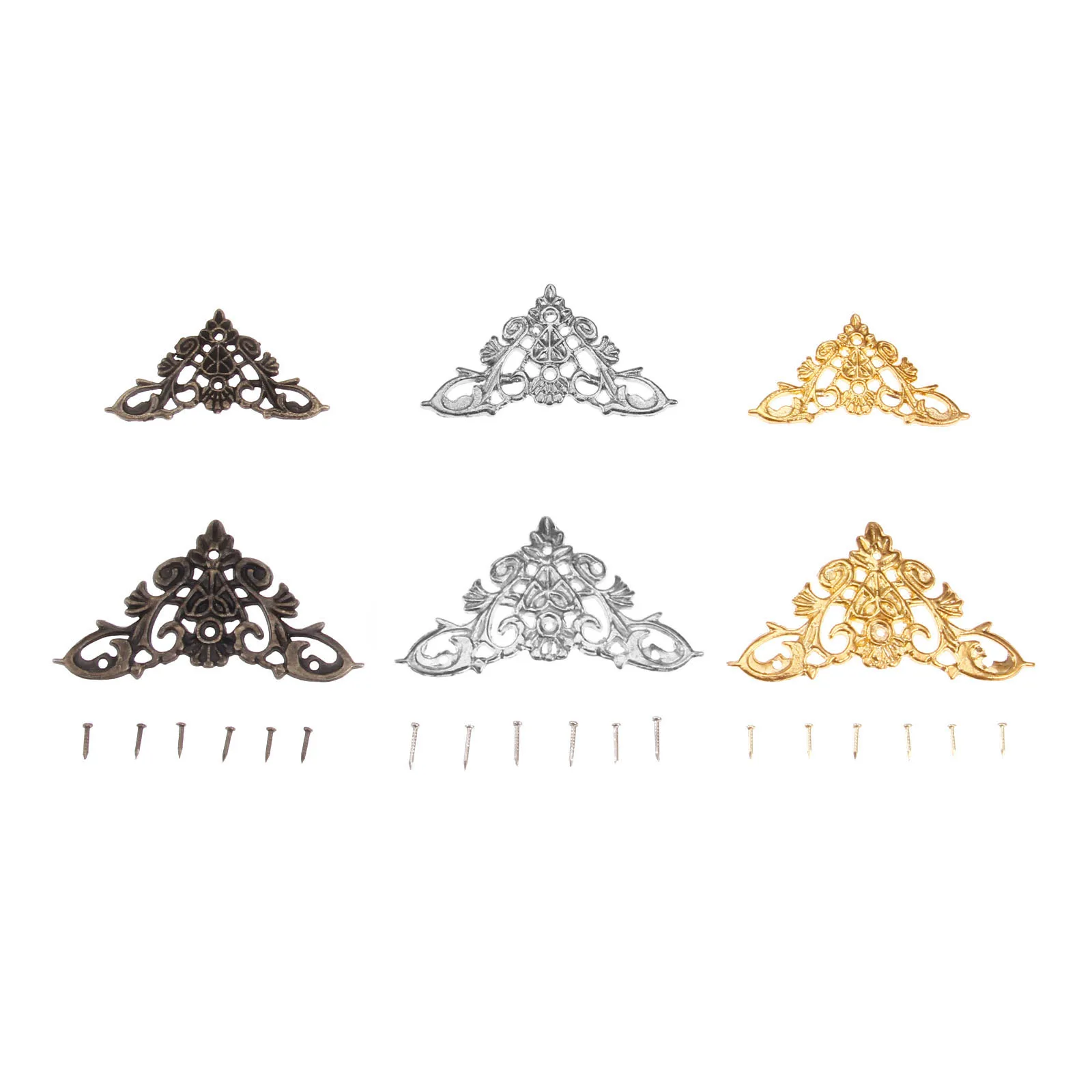 

4sets Hollow lace Corner Protectors Antique Bronze/Gold/Silber Feet Wood Case Desk Leg Decor Guard Retro Bracket w/nails 35/46mm
