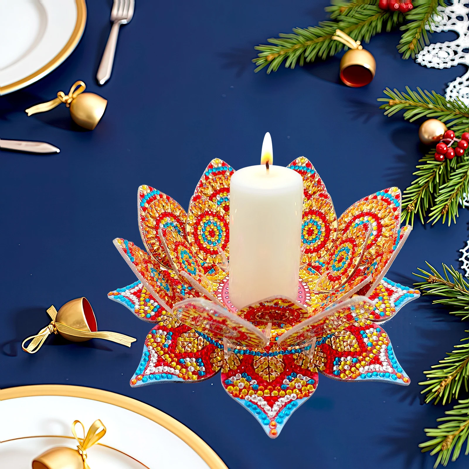 

Lotus Candlestick DIY Diamond Tabletop Ornaments Kit Diamond Art Desk Ornaments for Adult Beginner Home Office Decor