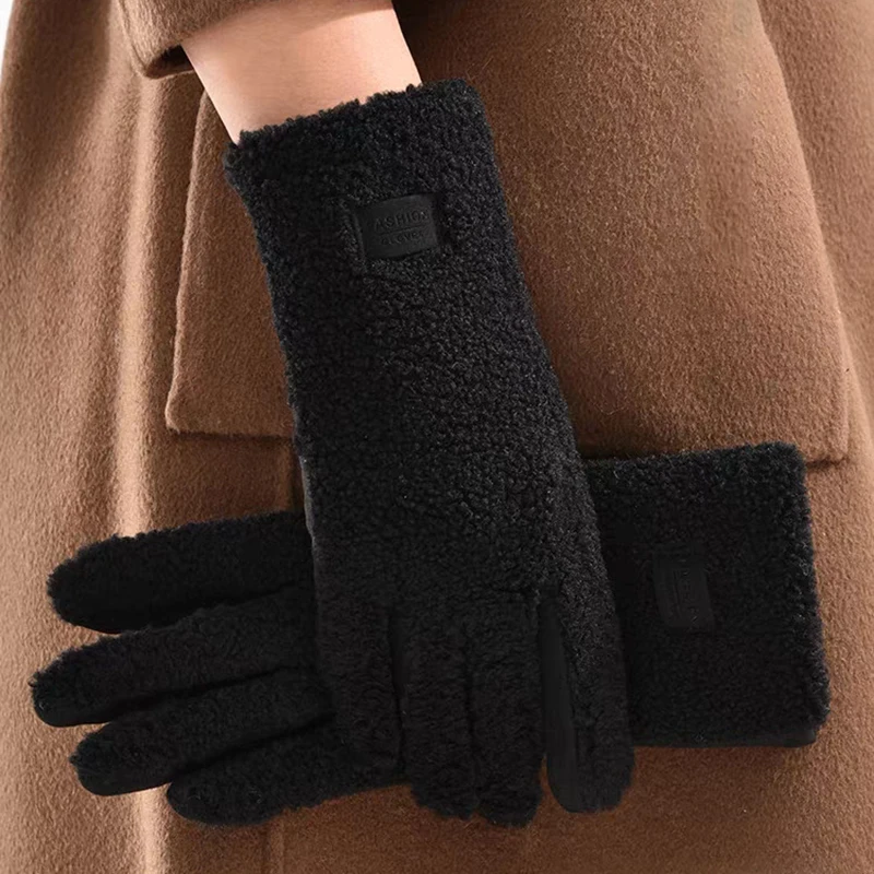 Polar Fleece Thicken Winter Gloves Women Thicken Warm Full Finger Driving Touchable Screen Windproof Cold Proof Mittens
