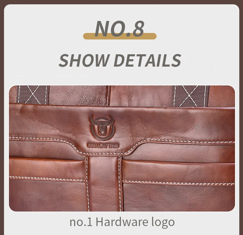 BULLCAPTAIN Leather Laptop Bag, Top Layer Leather 15' Laptop Bag Men's Laptop Briefcase Work Business Travel Bag 053