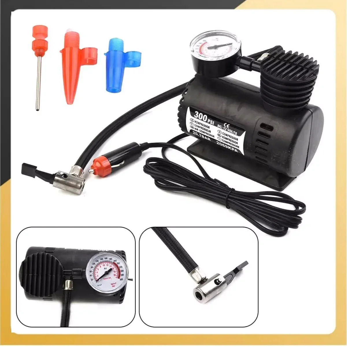 12V Car Electric Pump 300psi Air Compressor Tire Inflator Pressure Check Table The Inflator Comes Car Tire Inflatable Pump 