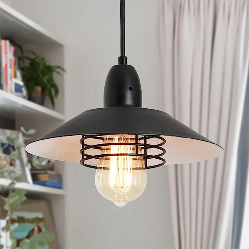 

Farmhouse Vintage Pendant Light Black Fixture Pendant Lights with Spring Frame Adjustable Metal Hanging Lamp E26 [No Bulb].