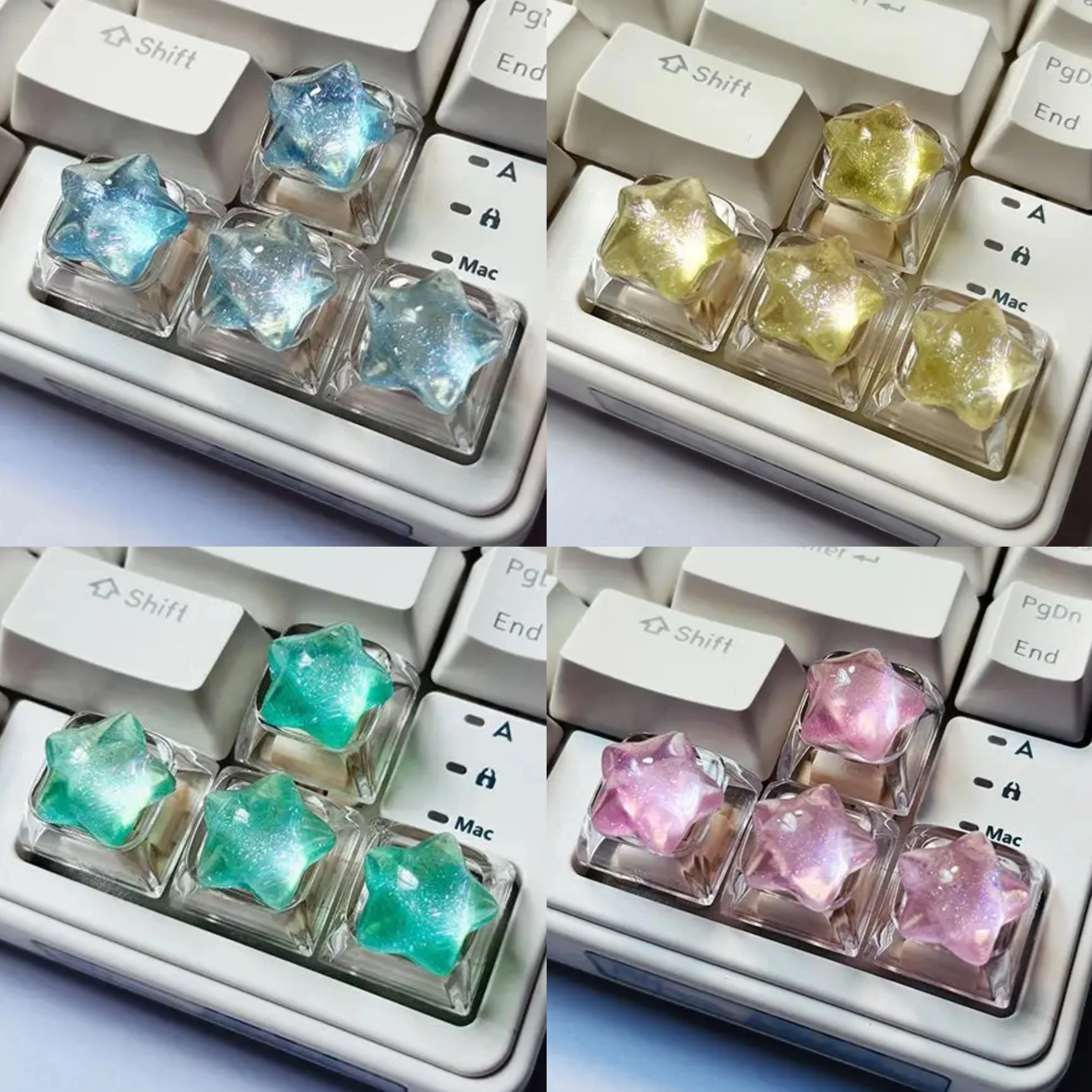 

4Pcs/set Personalized Transparent Star Glitter Keycap Transparent Cute WASD Direction Key Cross Mechanical Keyboard