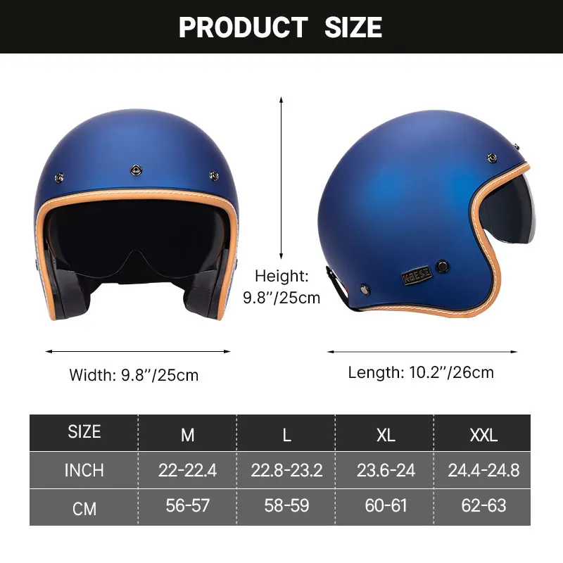 Open Face Helmet Motorcycle Helmet Men\'s Vintage Retro 3/4 Jet Helmet Cafe Racer Helmet All-season Universal DOT Motorcycle