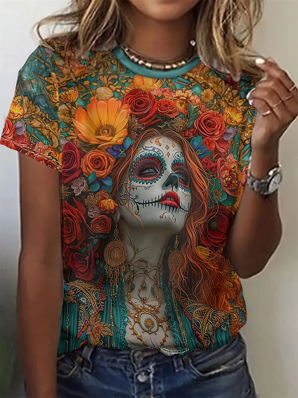 

Women's Skull 3d Printing Women's T-Shirt Summer Fashion Short Sleeved Casual Top Loose Breathable O Neck T-Shirt Women Top Tee