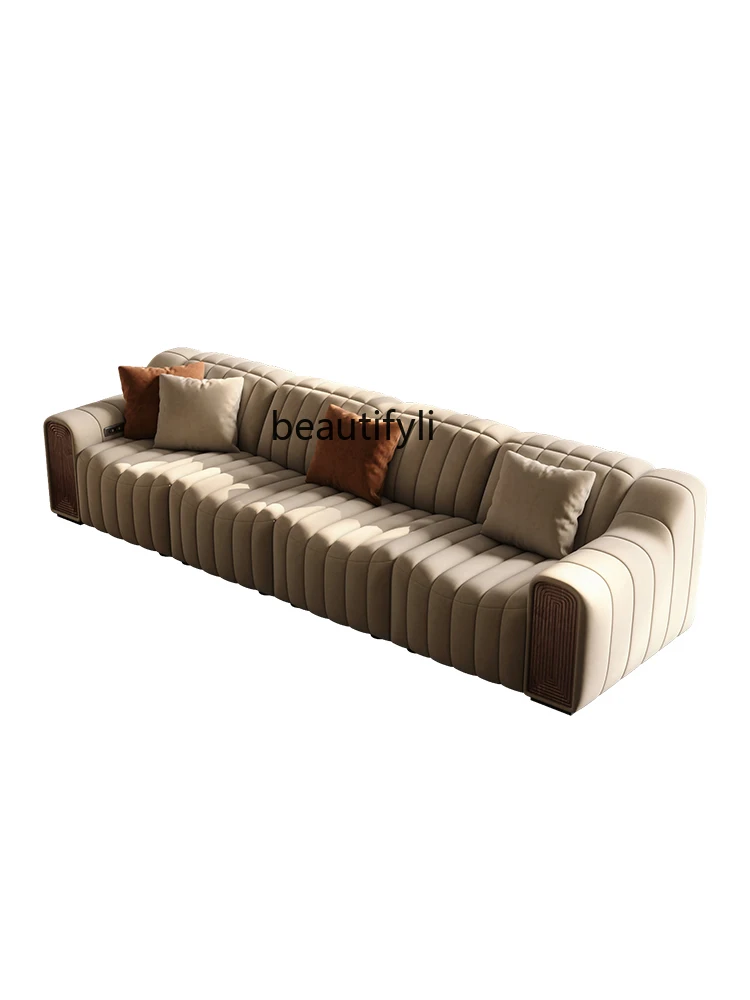 

Solid wood fabric sofa, large flat-floor villa designer Italian minimalist living room multi-functional electric sofa