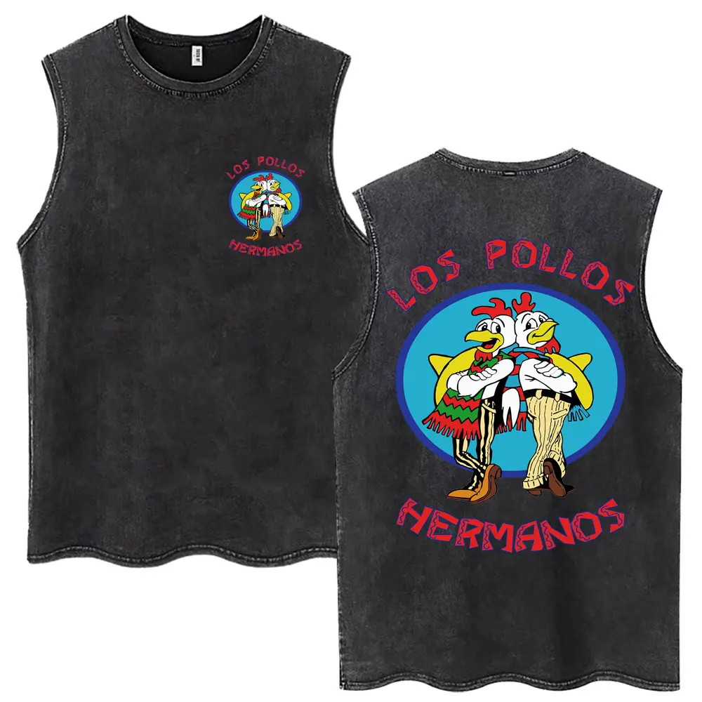 Washed TV Series Breaking Bad Vintage T-shirt Funny Los Pollos Hermanos Chicken Brothers T Shirt Men Women Loose Cotton T-shirts