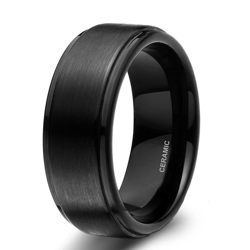 Tigarde 6mm 8mm Black Ceramic Ring Men Wedding Band Engagement Rings Jewelry Bague Ceramique Male anel masculino Anti-allergy