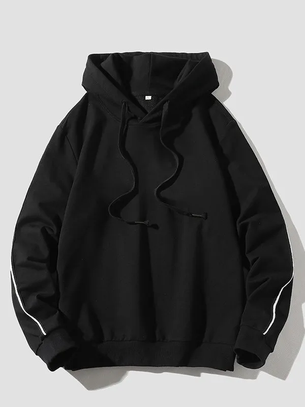 

Loose Fit Men's Hoodie Long Sve Striped Casual Outerwear Windproof Polyester Fiber Spring Autumn Season Faion Brand