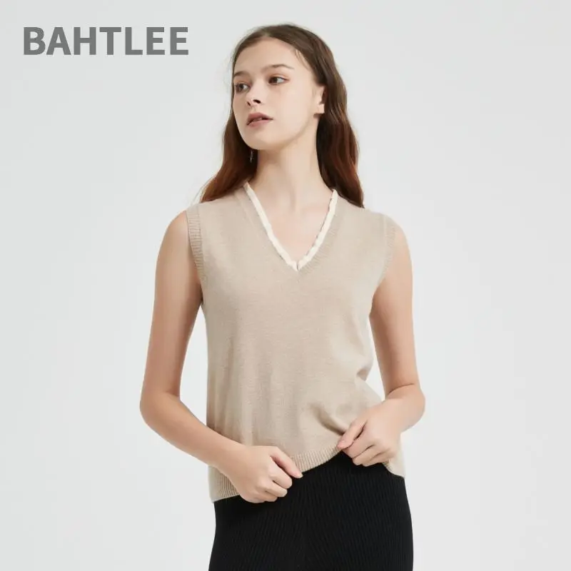 BAHTLEE-Women's 100% Australian Wool Vest, Sleeveless Pullovers, Knitted Sweaters, Spring