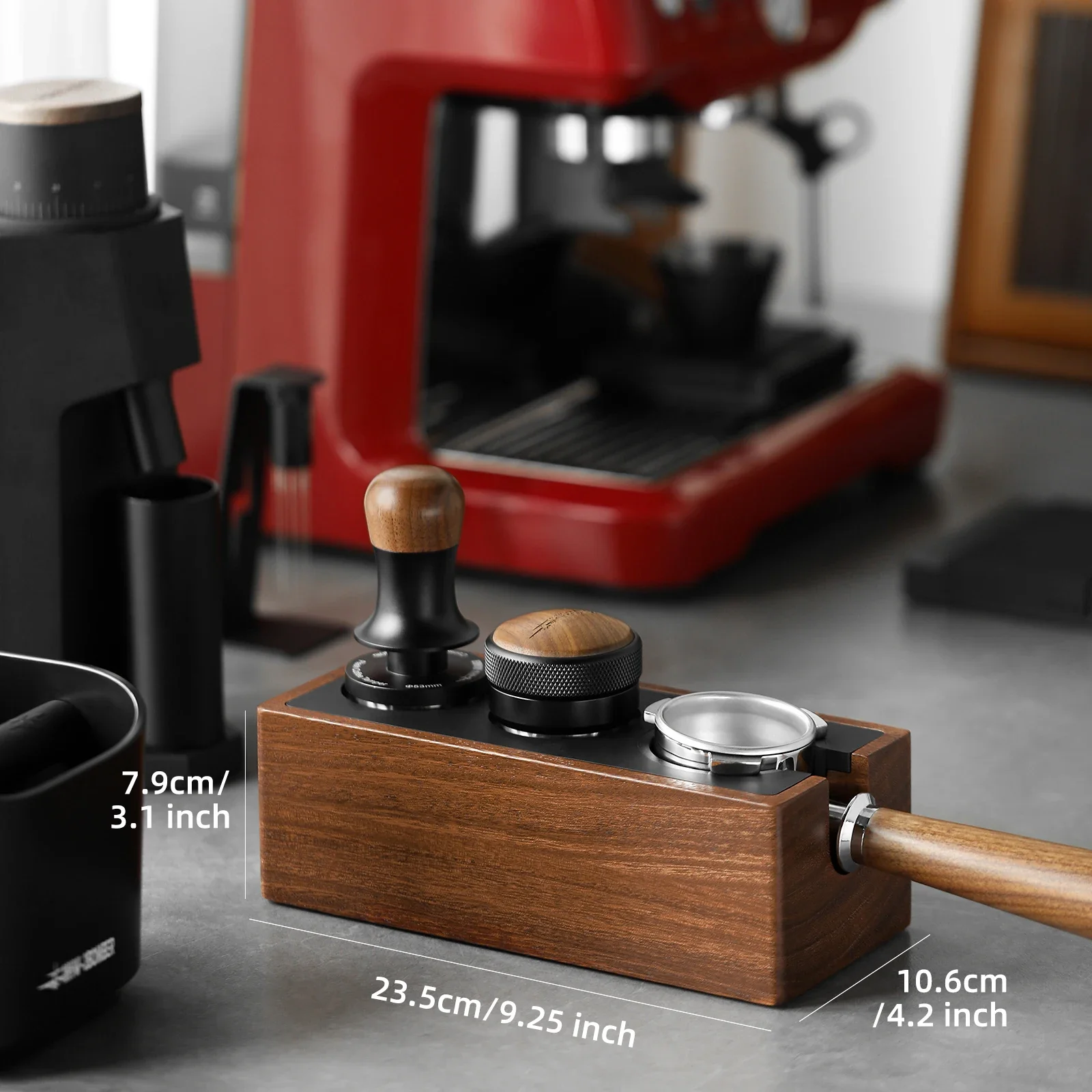 Espresso Portafilter Holder Wood Tamping Station 51-58mm Universal Tamper Stand with Silicon Mat Coffee Accessories