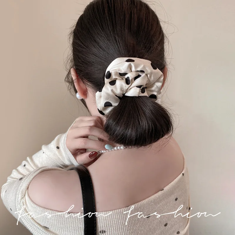 French Vintage Black White Polka Dot Scrunchies Sponge Elastic Rubber Bands Women Simple Temperament Hair Styling Accessories