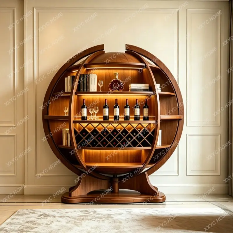 Black walnut globe wine cabinet Bogu frame solid wood storage villa hotel storage display cabinet