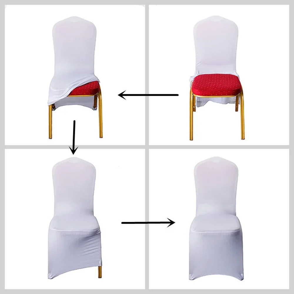 DD 100pcs Stretch Polyester Chair Cover Wedding Hotel Banquet Thickening Universal Spandex Wedding Decoration Dining Chair Cover