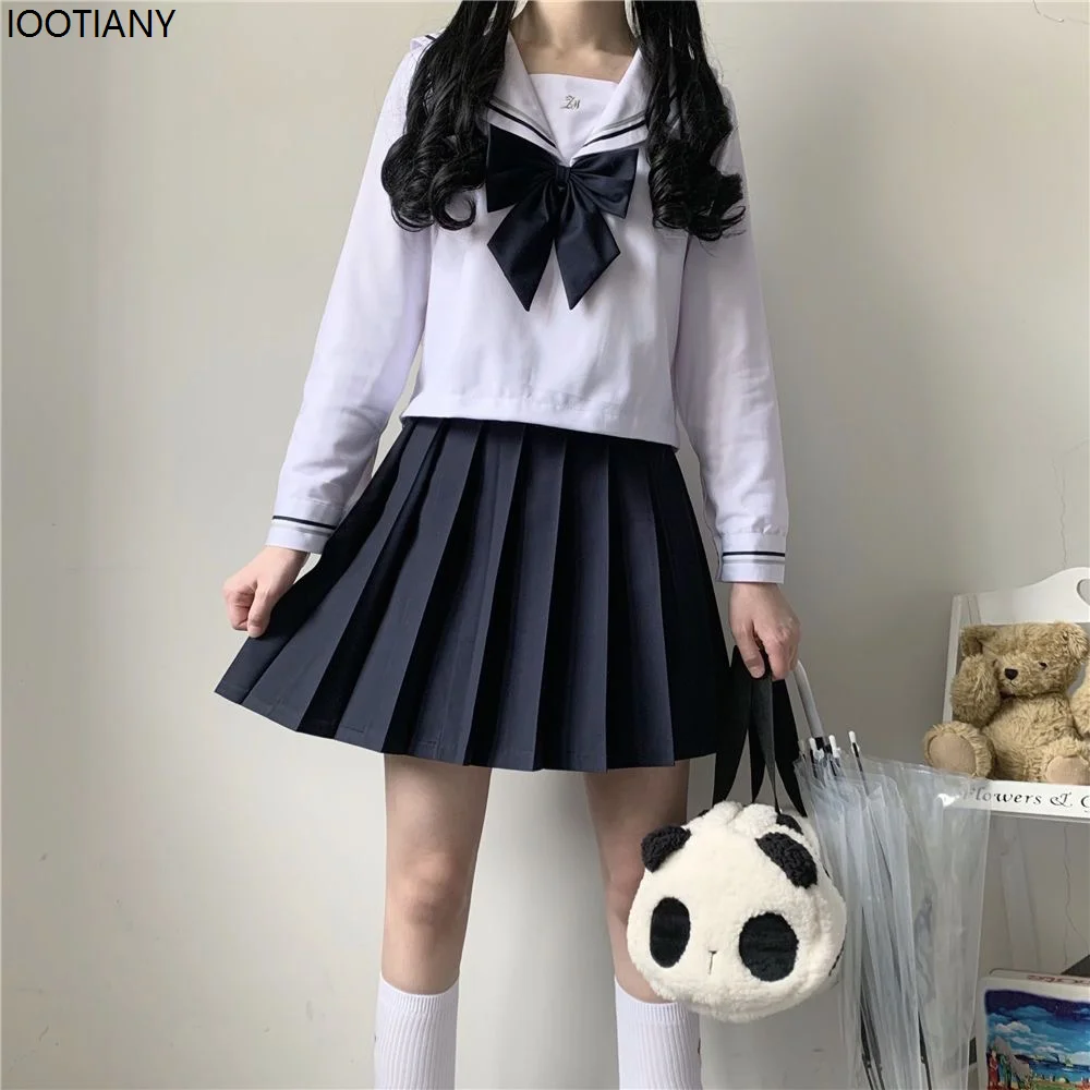 

Japanese Female Student Jk Skirt Suit White Basic Style College Style Sailor Suit Bow Pleated Skirt High School Student Uniform