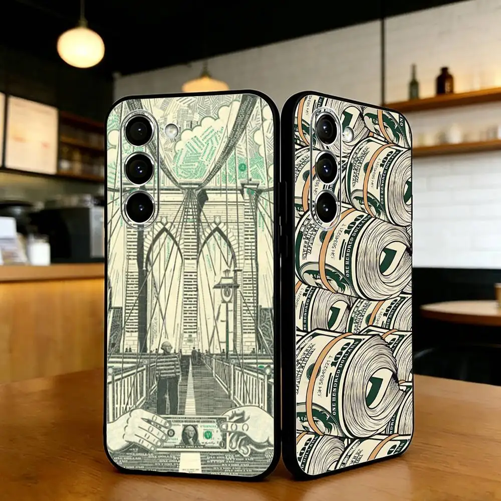 

Creative US Dollars Phone Case For Samsung S24,21,22,23,30,Ultra,Plus,Fe,Lite, Black Soft Cover