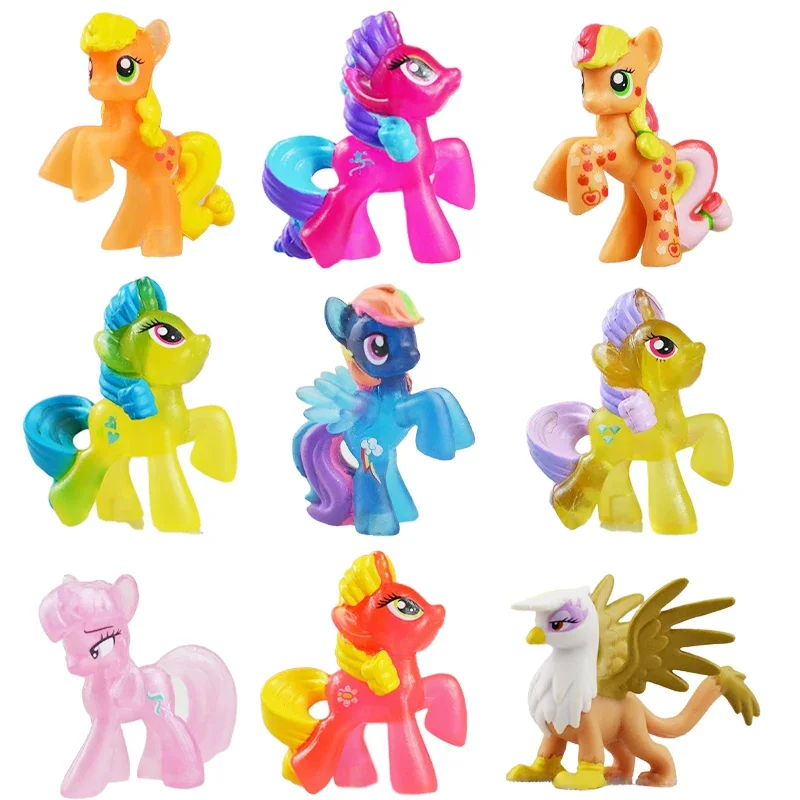 Hasbro My Little Pony Mini Semi-translucent Applejack Rainbow Dash Griffin Gelada Spike Pinkie Pie Rarity Tabletop Ornament Toys