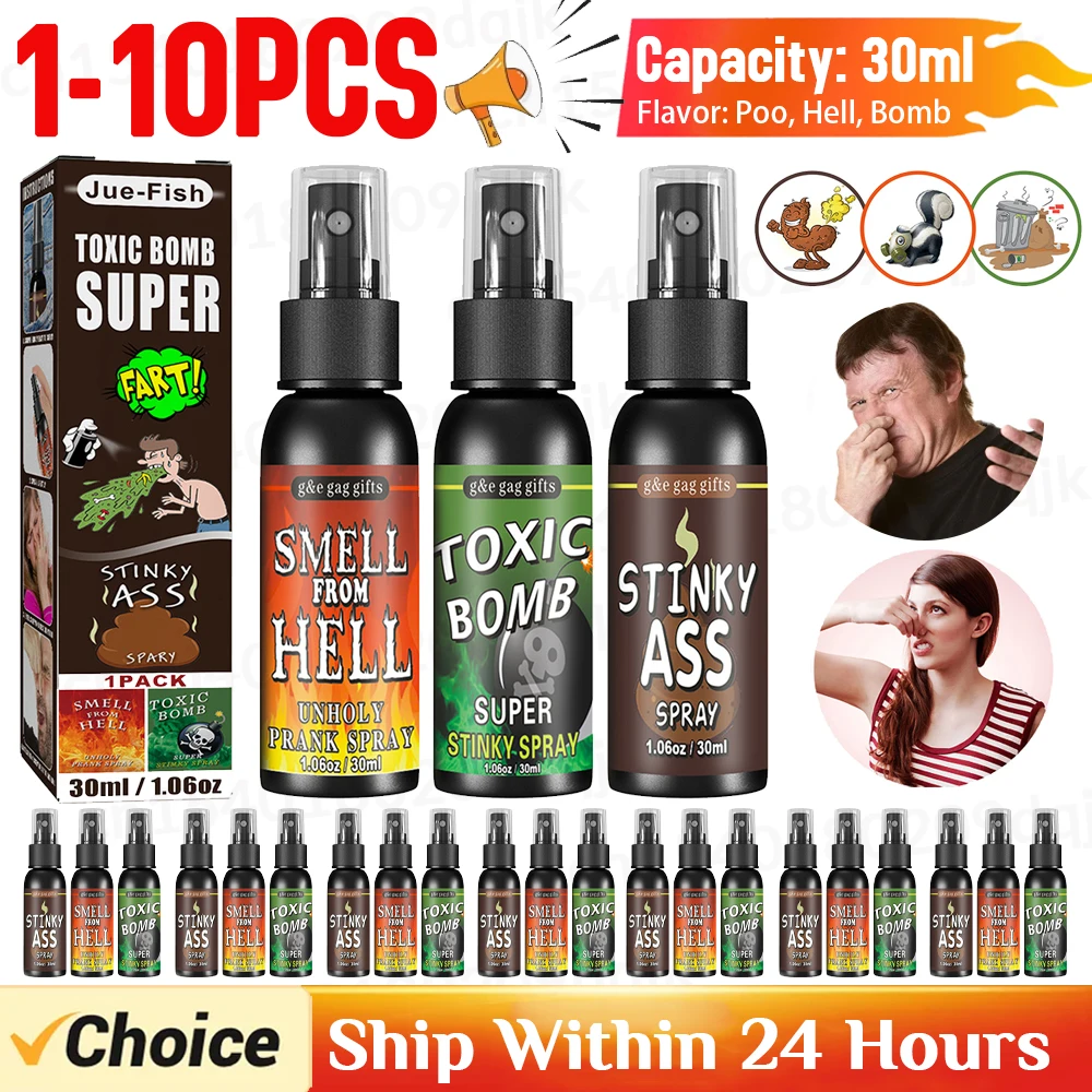 Spray líquido para bromas, bote de 1-10 piezas, 30ML, puede asestar, bomba, culo, mal olor, basura de Gas, mordaza, broma, novedad, juguete, suministros para fiestas