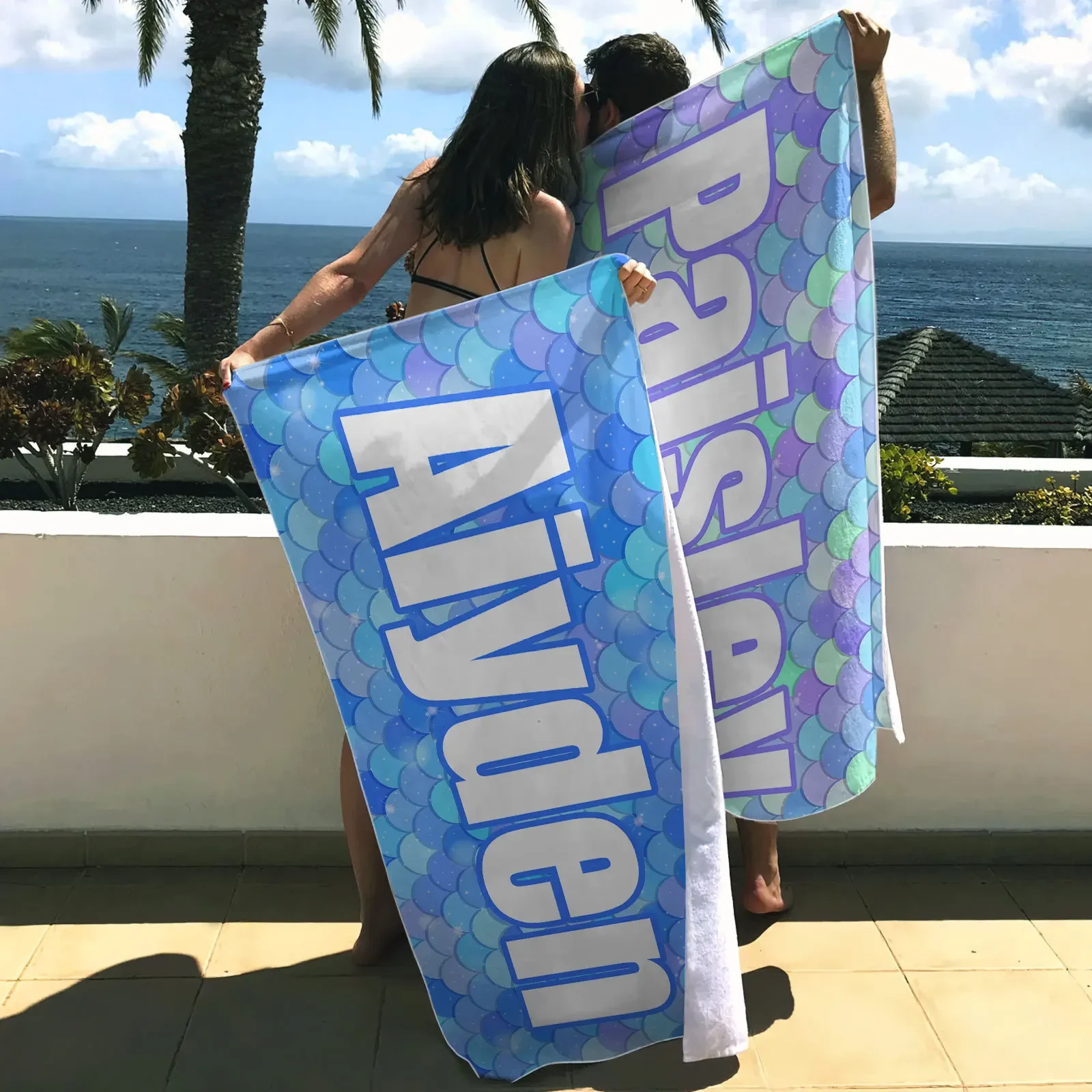 Customized Beach Towel Fish Scale  Microfiber  Bath Towel Beach Towel With Name Outside Birthday Vacation Gift Special design