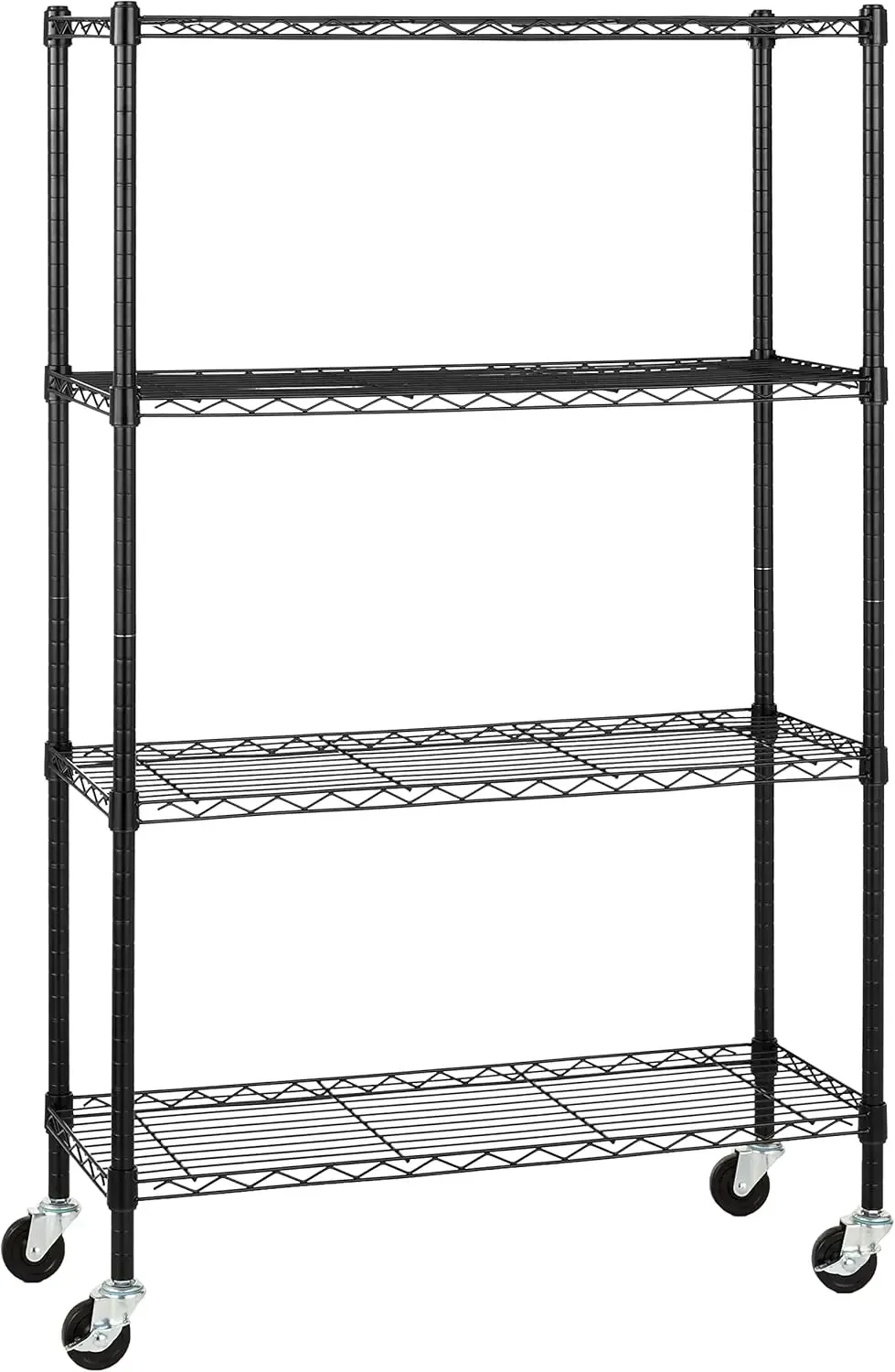 

4-Shelf Adjustable, Heavy Duty Storage Shelving Unit on 3'' Wheel Casters, Metal Organizer Wire Rack, 36" L x 14" W x 57.75" H