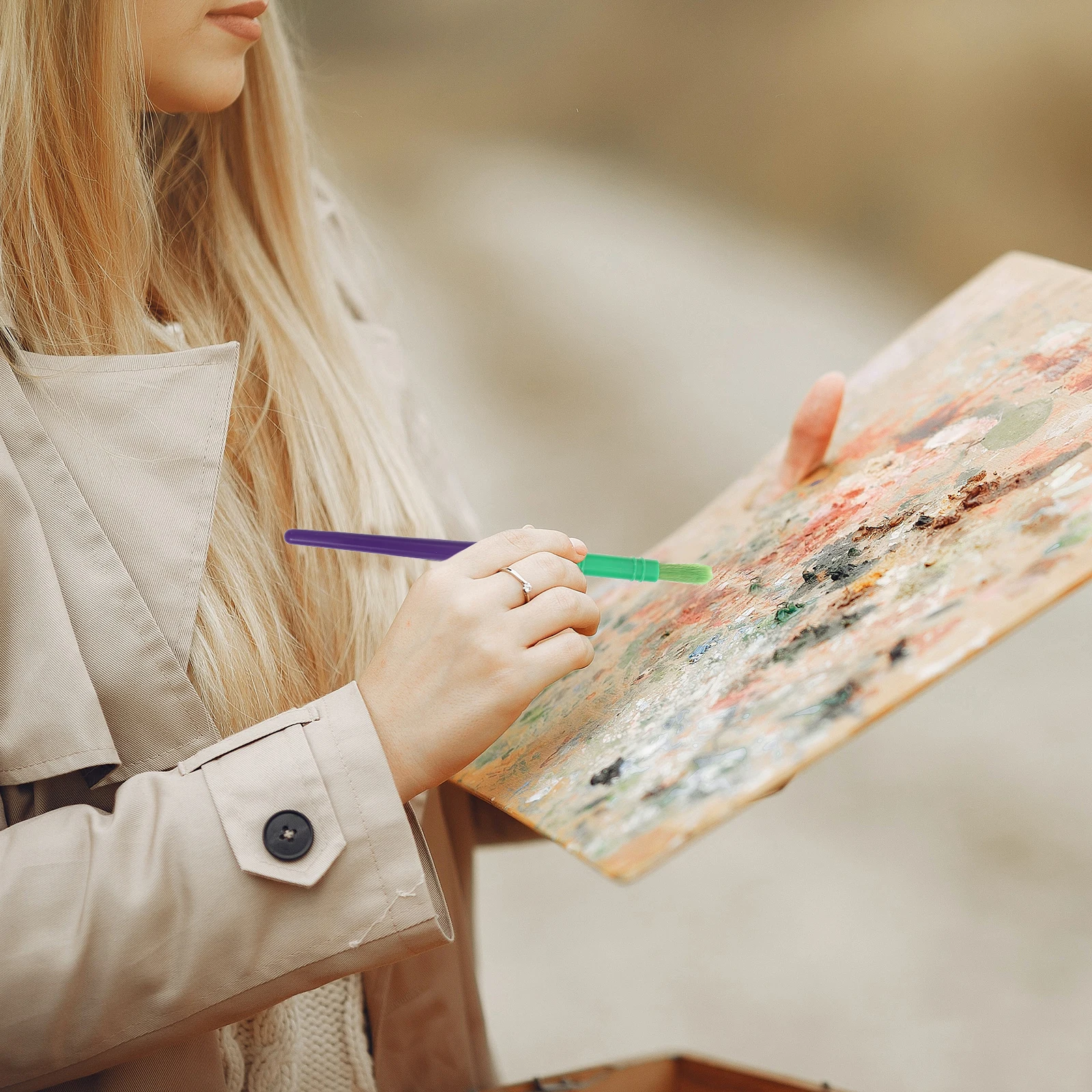 

15 Pcs Oil Paint Brush Set Portable Watercolor Multi Function Practicing Drawing Supplies Wear Resistant Painting Tools