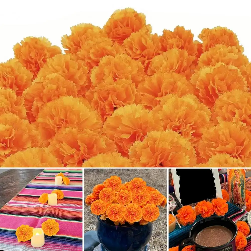 20 Pcs Simulated Marigold Flowers Faux Silk Marigolds With Stems Artificial Marigolds For Dia De Los Muertos Diwali Home Decor