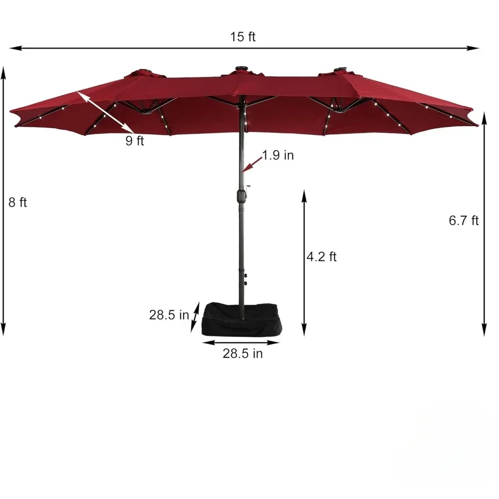 Patio Umbrella with Base Double-Sided Extra Large Outdoor Umbrella Market Rectangular Twin Umbrella, for Garden Deck Lawn