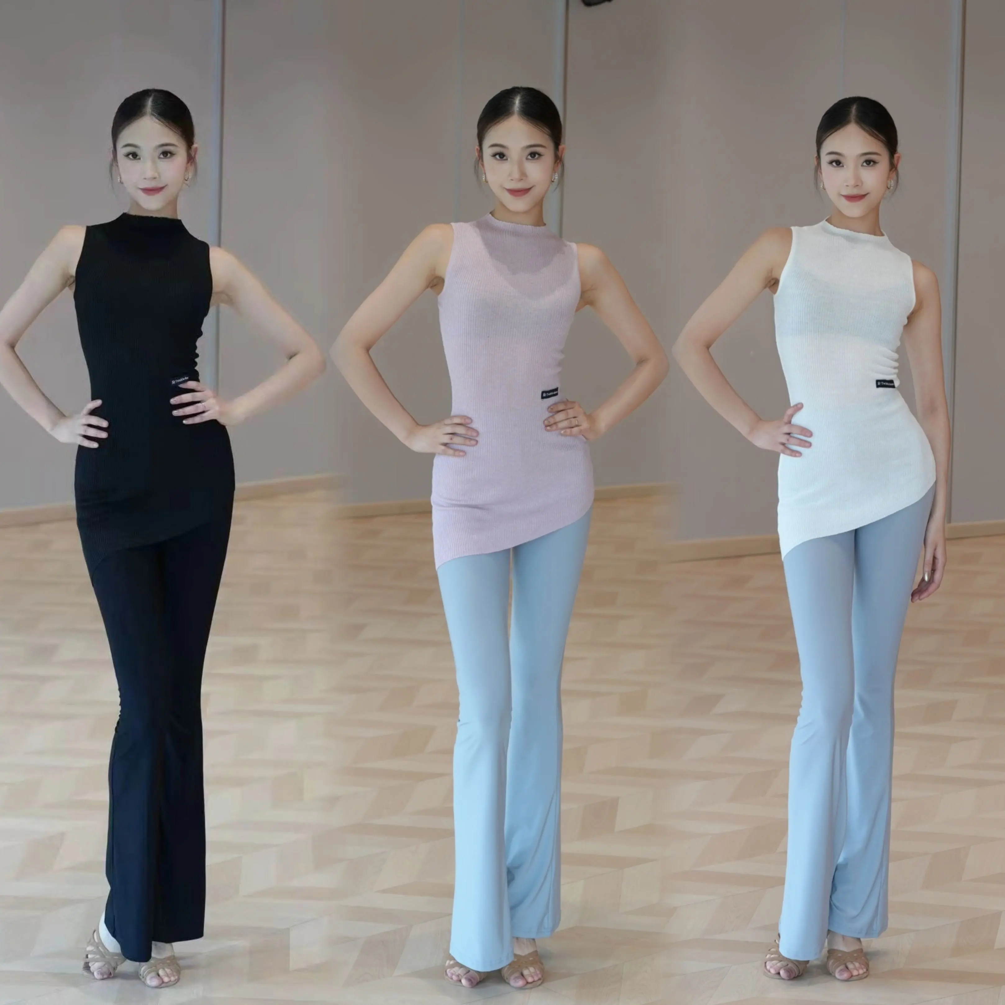 Ballroom Dance Clothes Women Rumba Latin Dance Practice Tops Trousers Sleeveless Training Wear Adult Latin Dance Costume NV24664