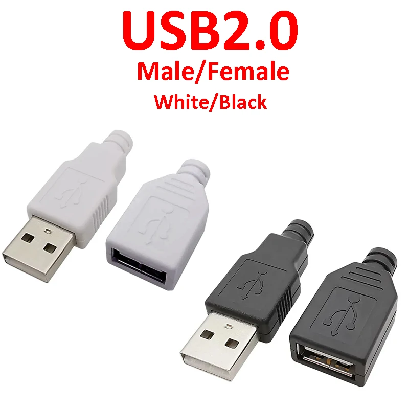 USB Type A Connector Male Female 4 Pin Plug Socket With Black White Plastic Cover USB 2.0 Type-A Soldering DIY Kits