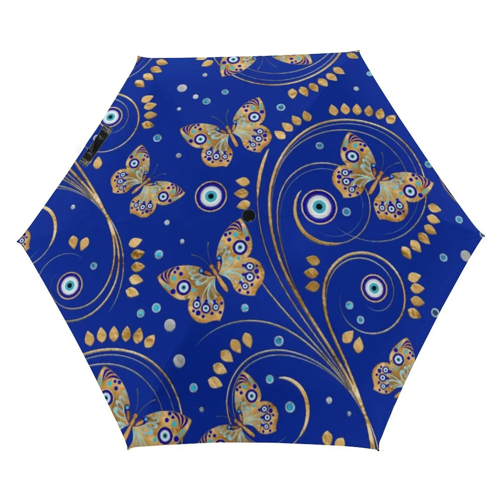 Blue And White Butterfly 3 Fold Manual Umbrella Animal Print Portable Pocket Umbrella UV Protection Umbrellas for Men Women