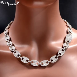 Fashion Women Coffee Bean Pig Nose Cuban Link Chain Necklaces Bling Gold Silver color Iced Out Chain Rhinestone Necklace Jewelry