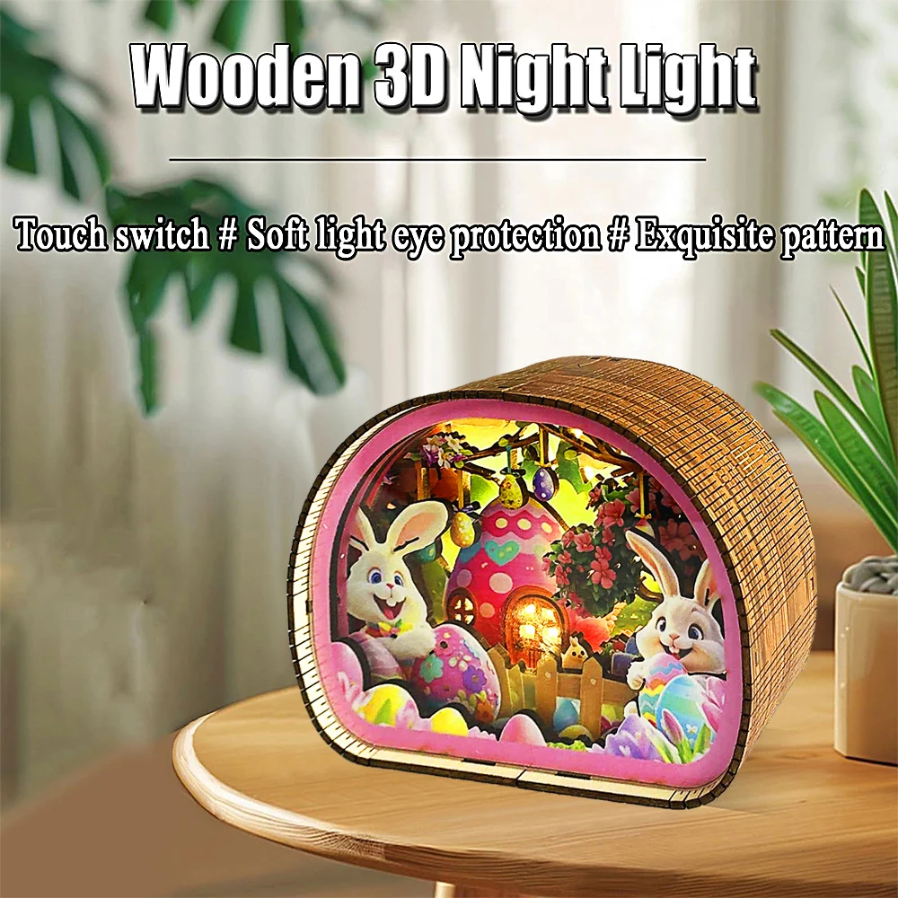 

Easter Egg 3D Stereo Light Box - LED Wood Carving Night Light - Easter Bunny Decoration, Holiday Atmosphere Light