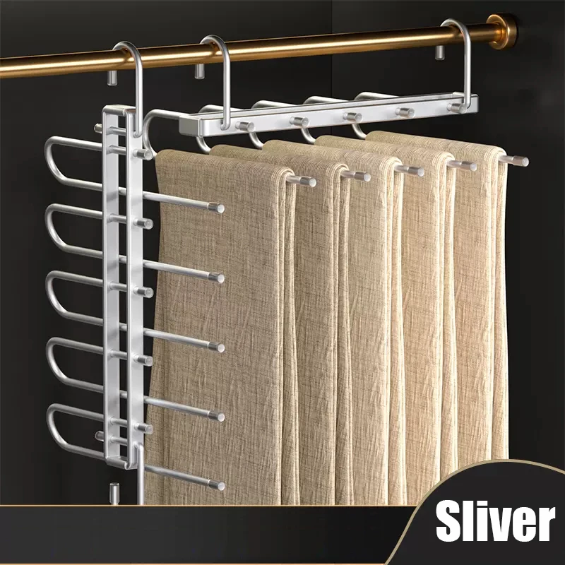 Luxury Foldable Trousers Hangers 5 Layers Magic Pants Rack Multifunctional Wardrobe Clothes Organizer Pants Storage Shelf