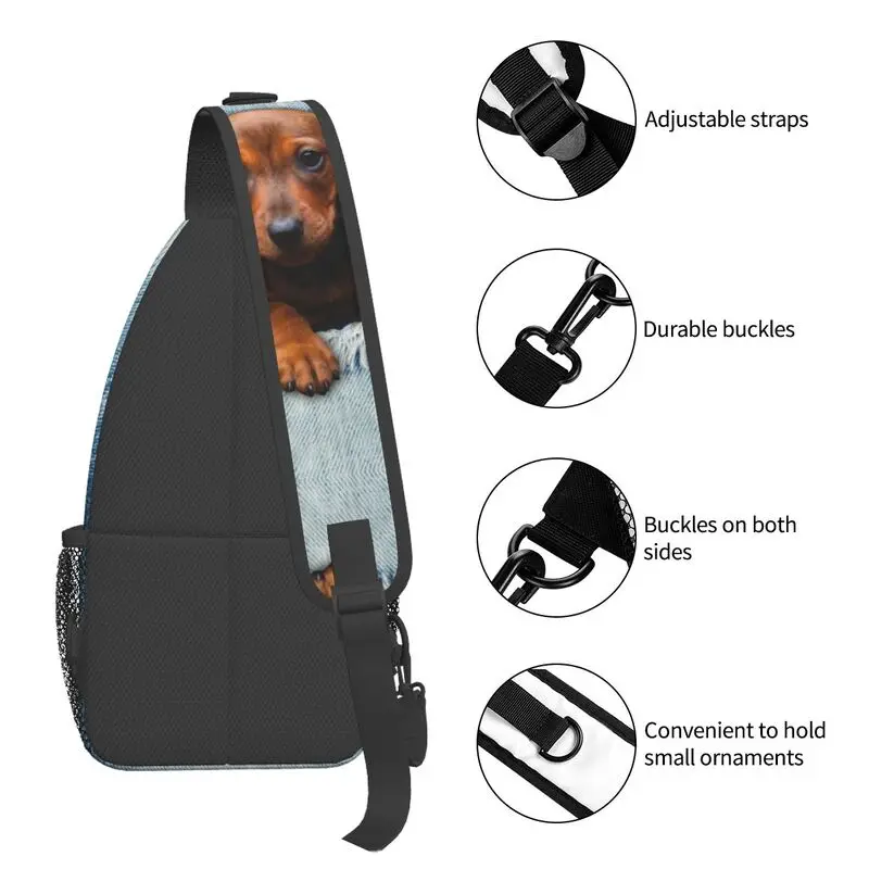 Mochila cruzada para el pecho para hombre, morral de hombro con diseño de perro salchicha, perro salchicha, Dachshund