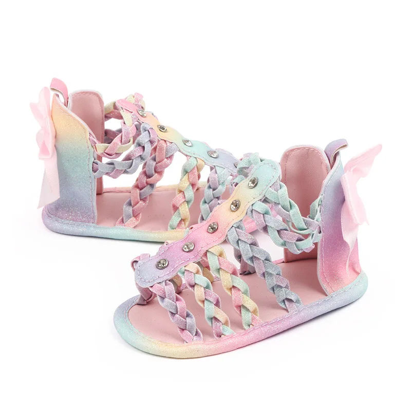 Brand Infant Girls Sandals Toddler Summer Pink Shoes Newborn Bebes Princess Footwear for 1 Year Bows Leather Sandales Baby Items