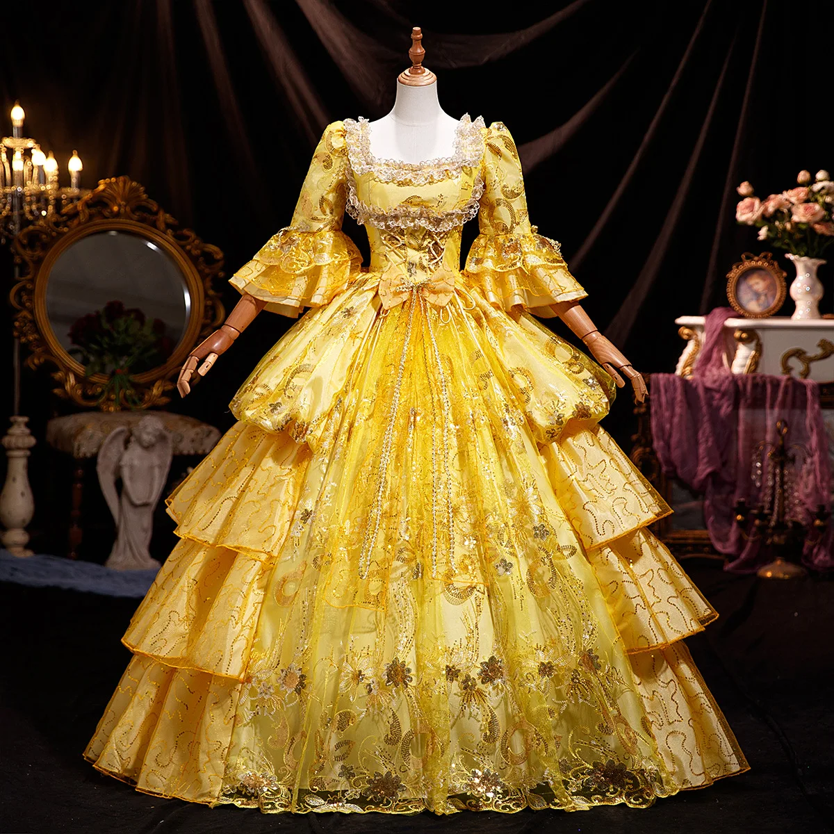 

Golden Princess Tutu Skirt Studio Photo Tea Party Travel Photography European Renaissance Court Dress Drama Performance Costume