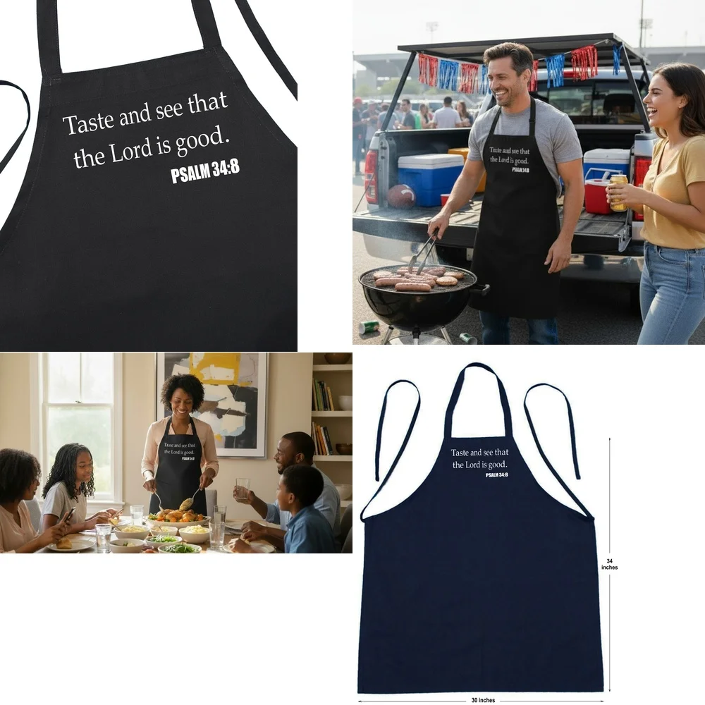 

Black Kitchen Apron The Lord Is Good Church Cooking Aprons Religious Gift for Women Men Christian Faith Inspirational Home