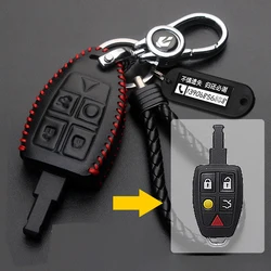 Genuine Leather Key Case for Volvo C30 C70 S40 V50 2004 2005 2006 2007 Remote Keyless Car Key Cover Fob Skin Keychain Accessorie