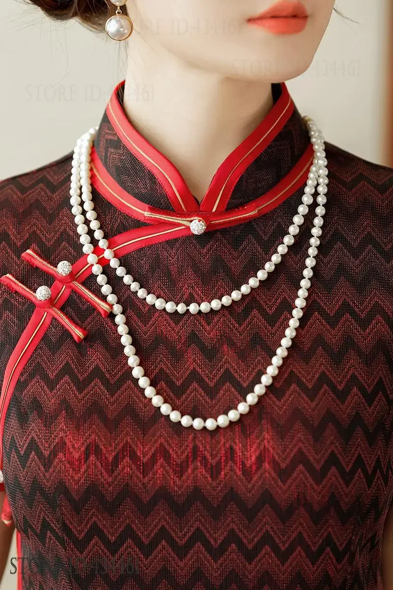 الكلاسيكية اليوسفي طوق شيونغسام فستان صيني خمر طباعة سيدة طويلة تشيباو الربيع يطلي أنيقة قصيرة الأكمام مثير فيستدوس