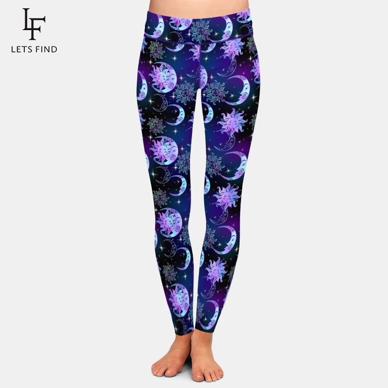 LETSFIND Legging Wanita Gambar Cetak Digital Bintang dan Langit Malam Yang Indah Celana Ketat Fitness Pinggang Tinggi