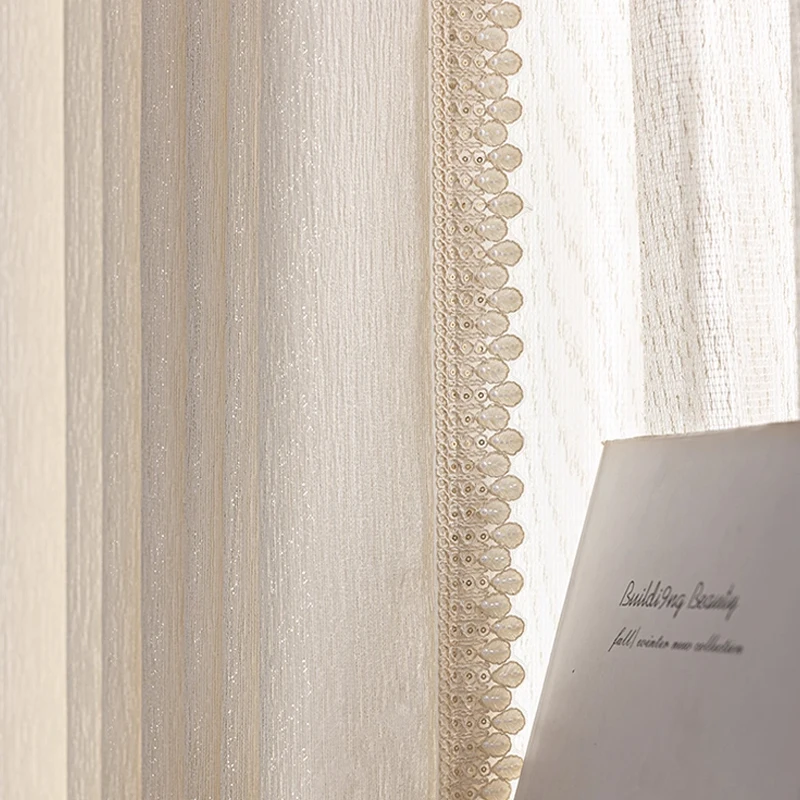 Italian Cream Luxury French Pearl Jacquard Curtains for Living Room Bedroom French Window Balcony Window Screen Customized