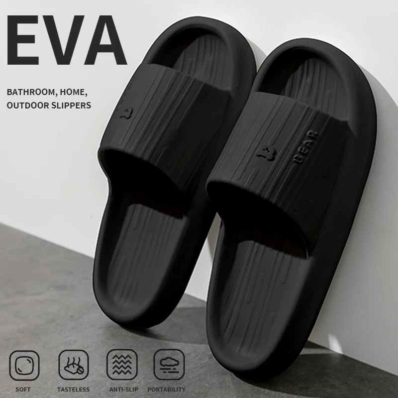 High Quality Bear Design Men Slippers Summer EVA Soft Thick Sole Fashion Wear Slippers Home Home Sandals Beach Shoes