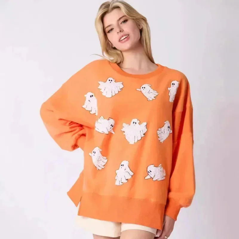 Camisa de manga larga con lentejuelas para Halloween, jersey de ocio con purpurina dulce, caramelo, calabaza, fantasma, moda para amantes, regalos de vacaciones, nuevo