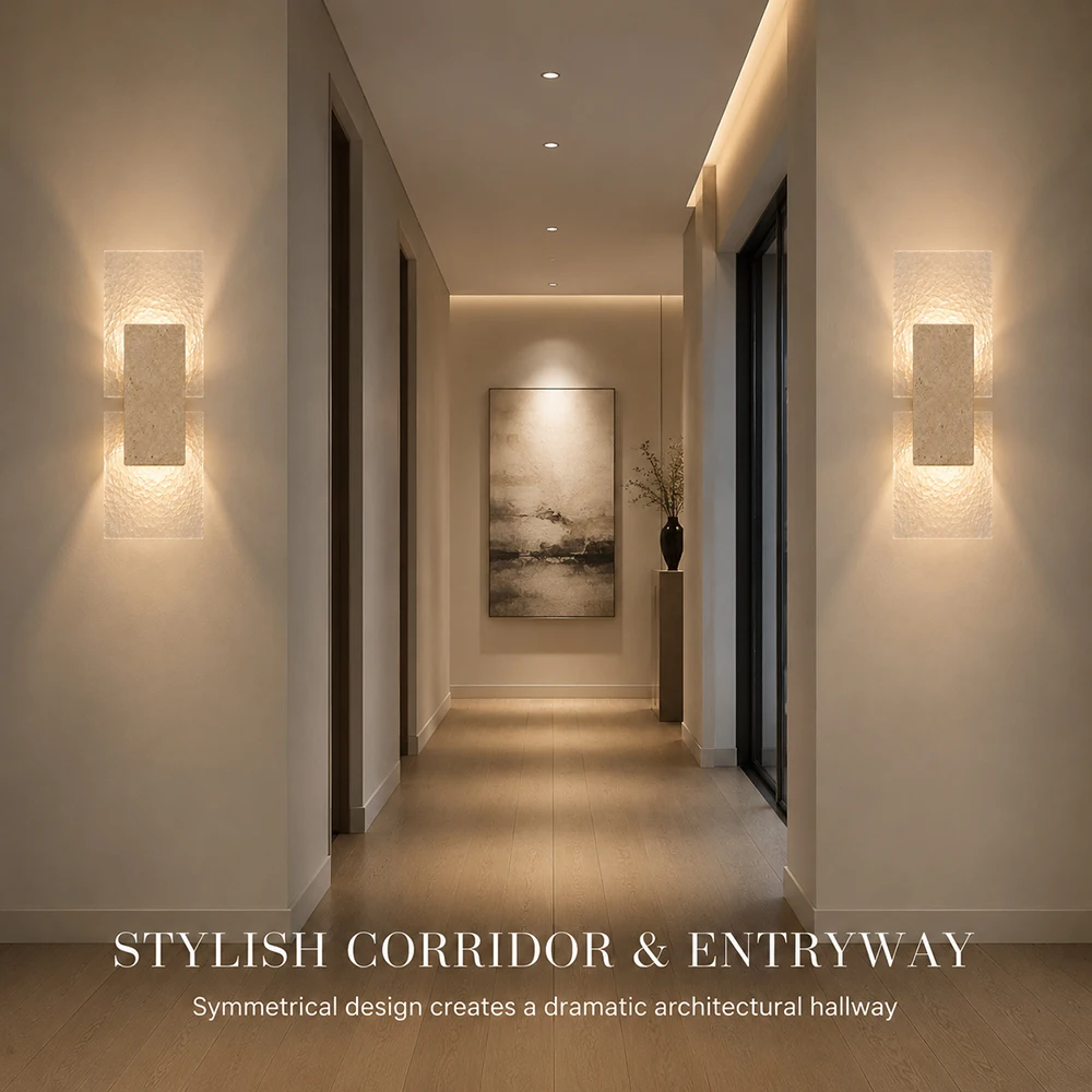 Wabi-sabi Natural Travertine Wall Lamp Modern Water Ripple Acrylic Wall Sconce Luxury Up Down Ambient Light for Bedside Corridor view 2