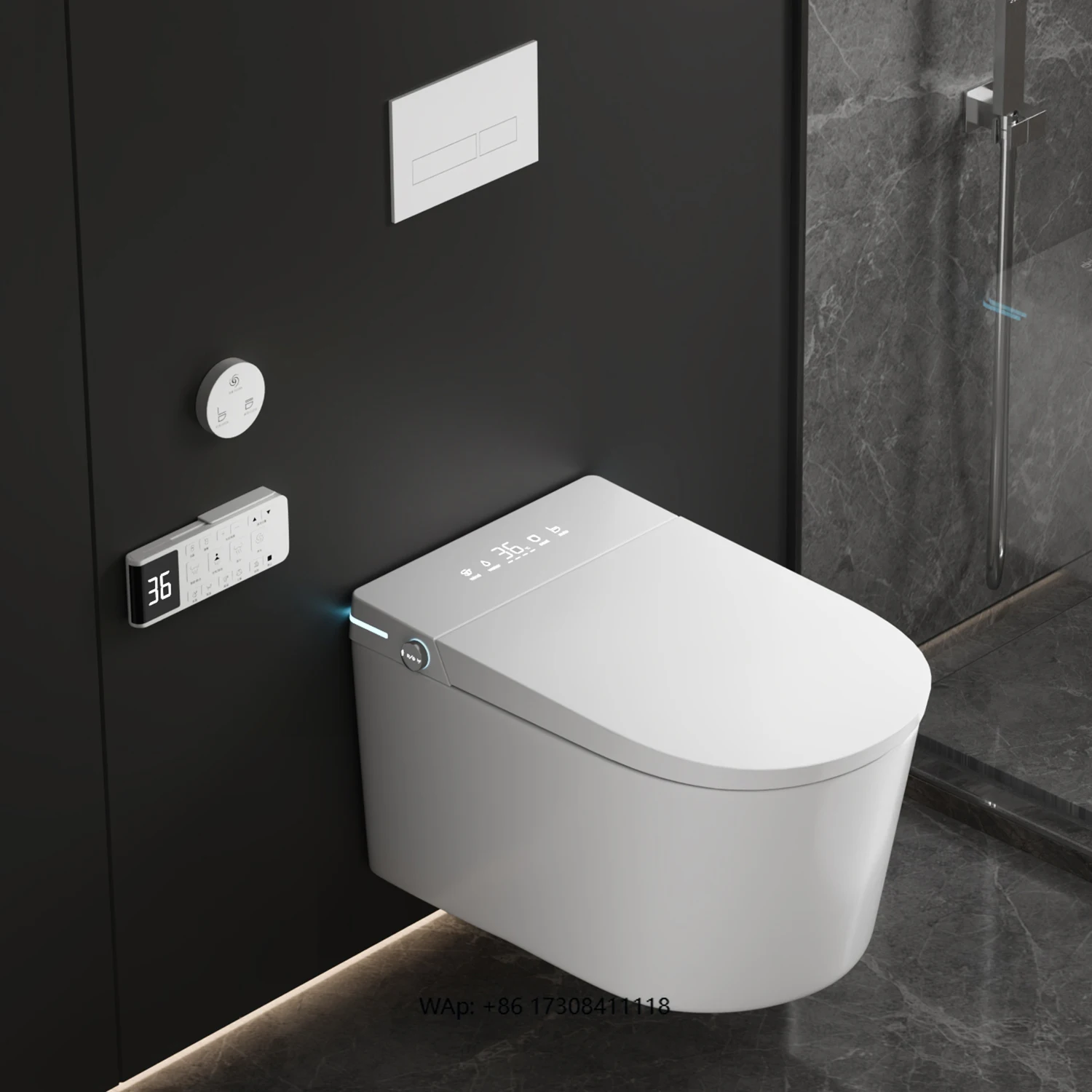 

Intelligent Wall Hung Toilet Set with Remote Control Concealed Cistern Back to Wall Smart WC Includes Seat Heating-for Bathroom