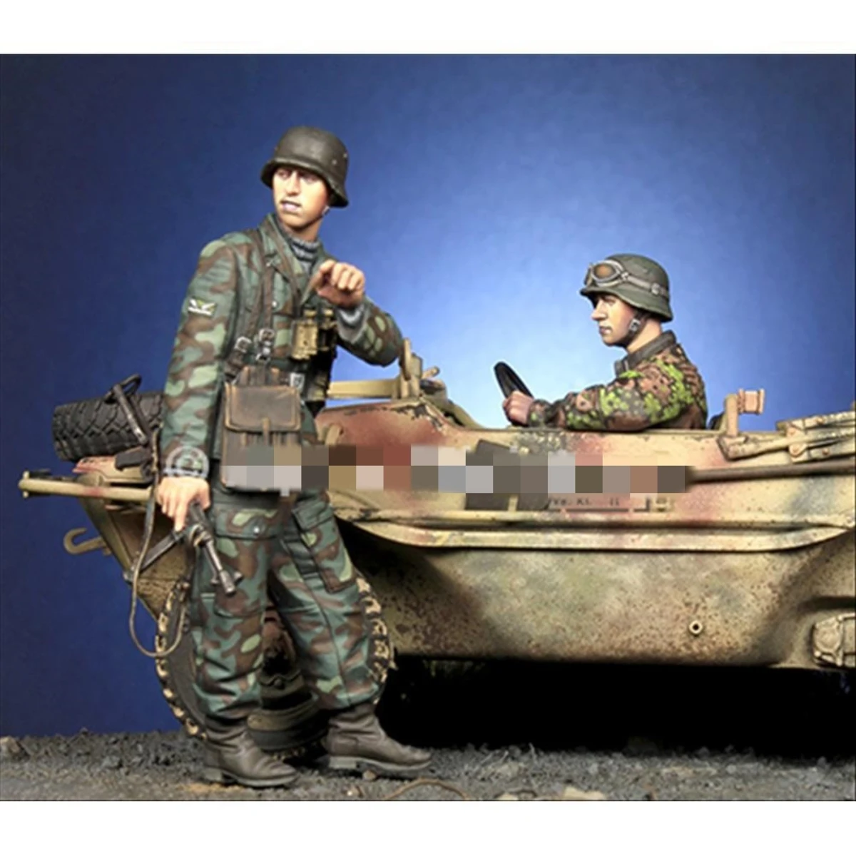 Kit de modelo sem pintura de figura de resina 1/35, soldado alemão da segunda guerra mundial (2 pessoas, sem carro) GK desmontado e sem pintura