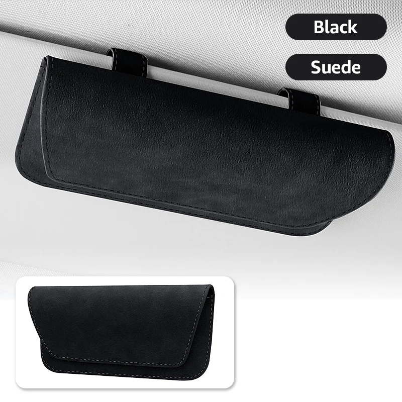Car Glasses Case Sunglasses Holder Car Eyeglass Case Suede Sun Glasses Clip Storage Car Leather Visor Organizer Sunglasses